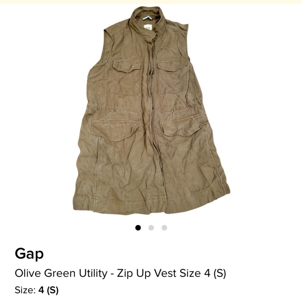 Gap Olive Green Zip-Up Cargo Vest